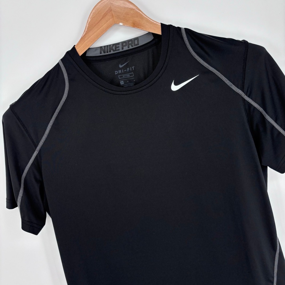 Nike Pro Dri-FIT Fitted Short Sleeve Shirt Mens M Black Performance Gym